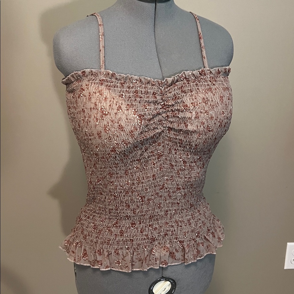 Zenobia Size 1XL Floral Smocked Taupe Camisole NWT - Picture 4 of 8